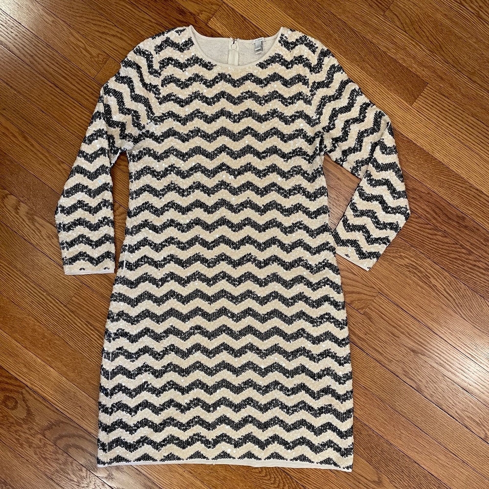 J. Crew Zig-Zag Chevron Sequined Dress - Black & White